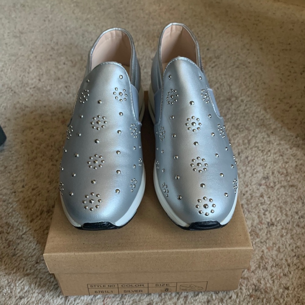 Slip-On Silver Studded Women’s Sneakers